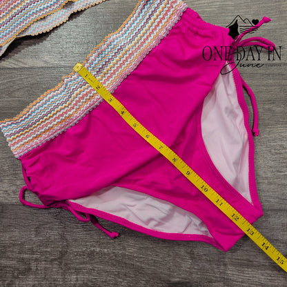 Blooming Jelly High Waist Drawstring Bikini Swimsuit Size M