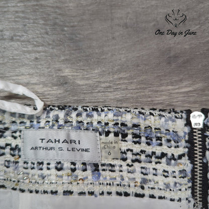 Tahari Arthur S Levine Pencil Skirt Blue White Tweed Boucle Size 6