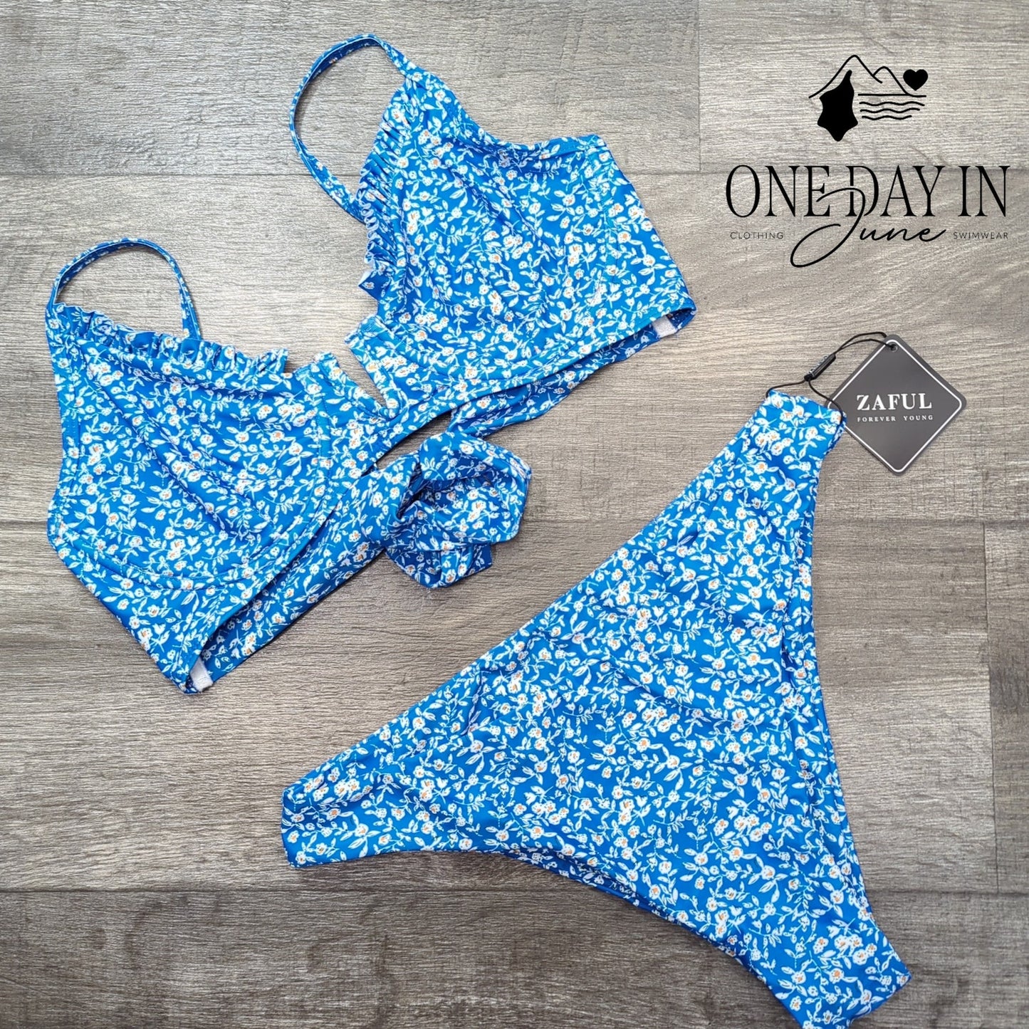 Zaful Tie Back Underwire Floral Bikini Swimsuit Size M