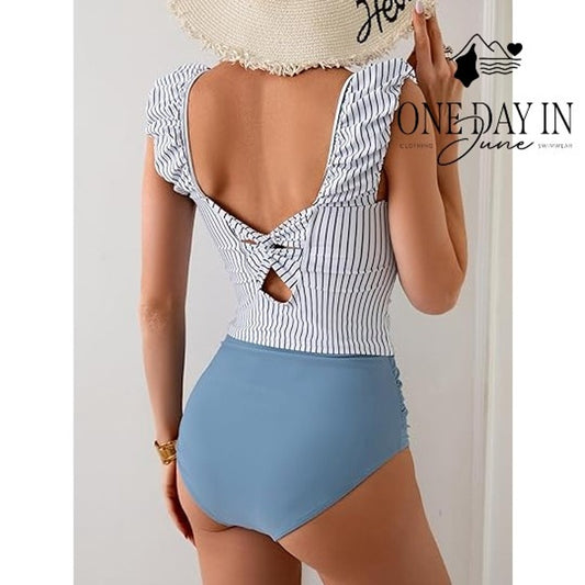 Eomenie Ruffle Shoulder Twist Back Bikini Swimsuit Size XL