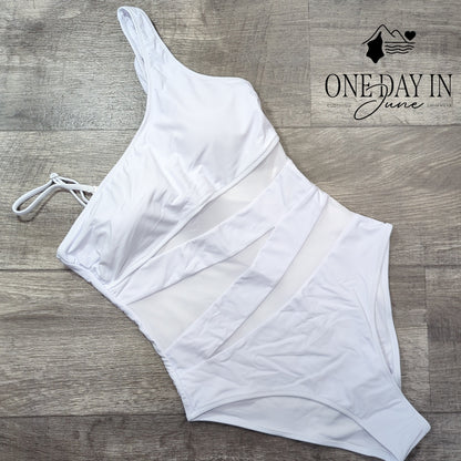 Blooming Jelly One Shoulder Mesh Cut Out One Piece Swimsuit Size M