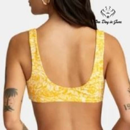 RVCA Forever Bralette Reversible Bikini Top Yellow Floral NWT $58 Size XS