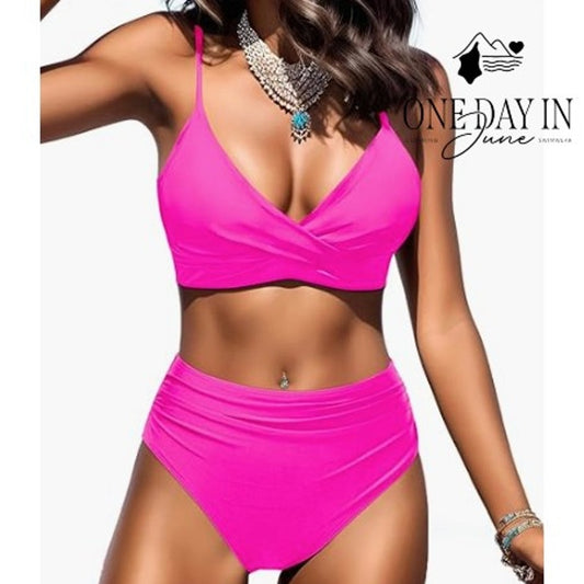 Blooming Jelly Halter Cross Front Tie Ruched Bikini Swimsuit Size L