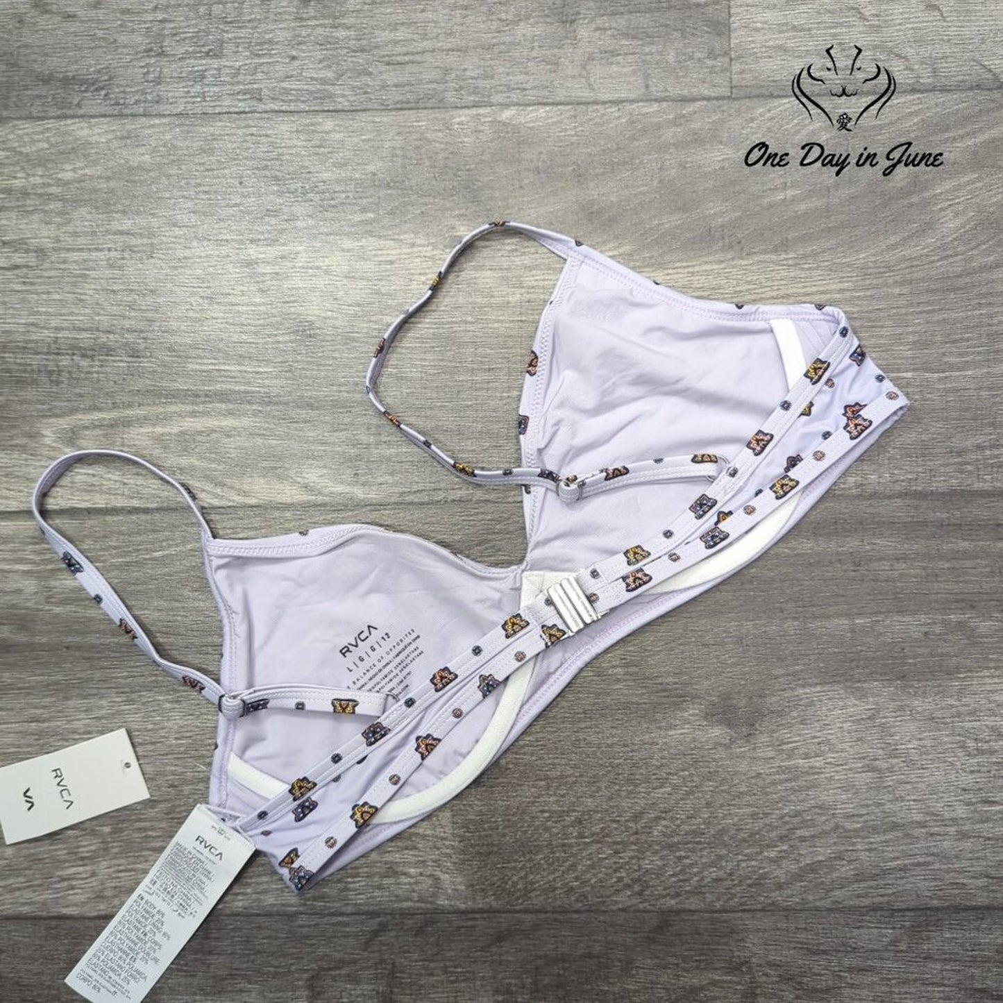 RVCA Foulard Underwire Bikini Top Lavender Geometric NWT $58 Size L
