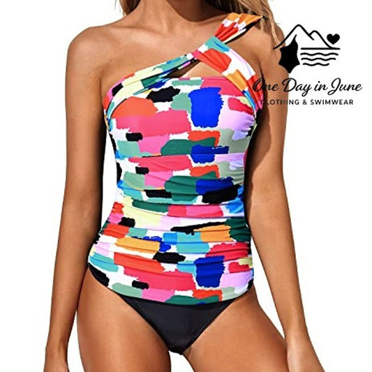 Tempt Me Plus Size One Shoulder Tankini Swimsuit Size XXL