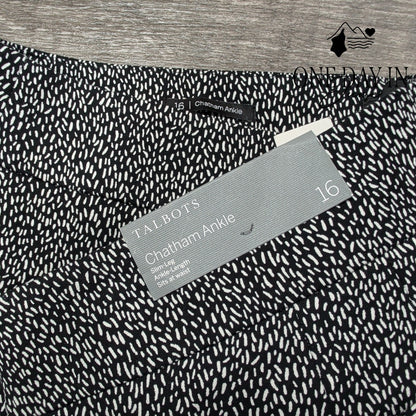 Talbots Chatham Slim Leg Ankle Pants Black White Print NWT $99 Size 16
