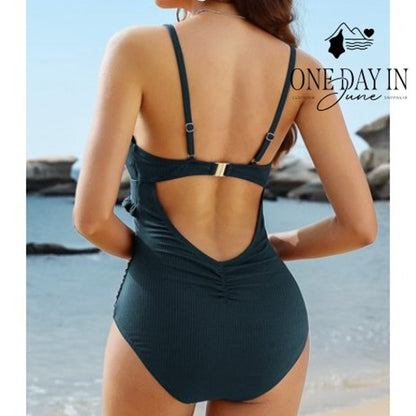 Charmo Ribbed Ruffle One Piece Swimsuit Size L