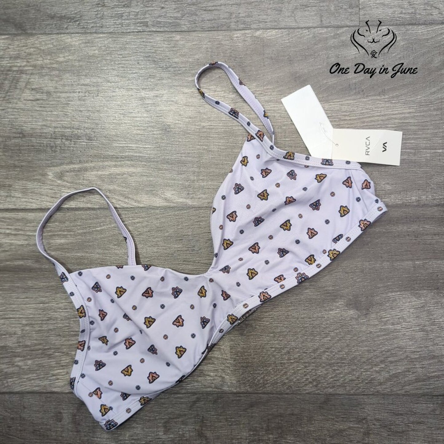 RVCA Foulard Underwire Bikini Top Lavender Geometric NWT $58 Size L