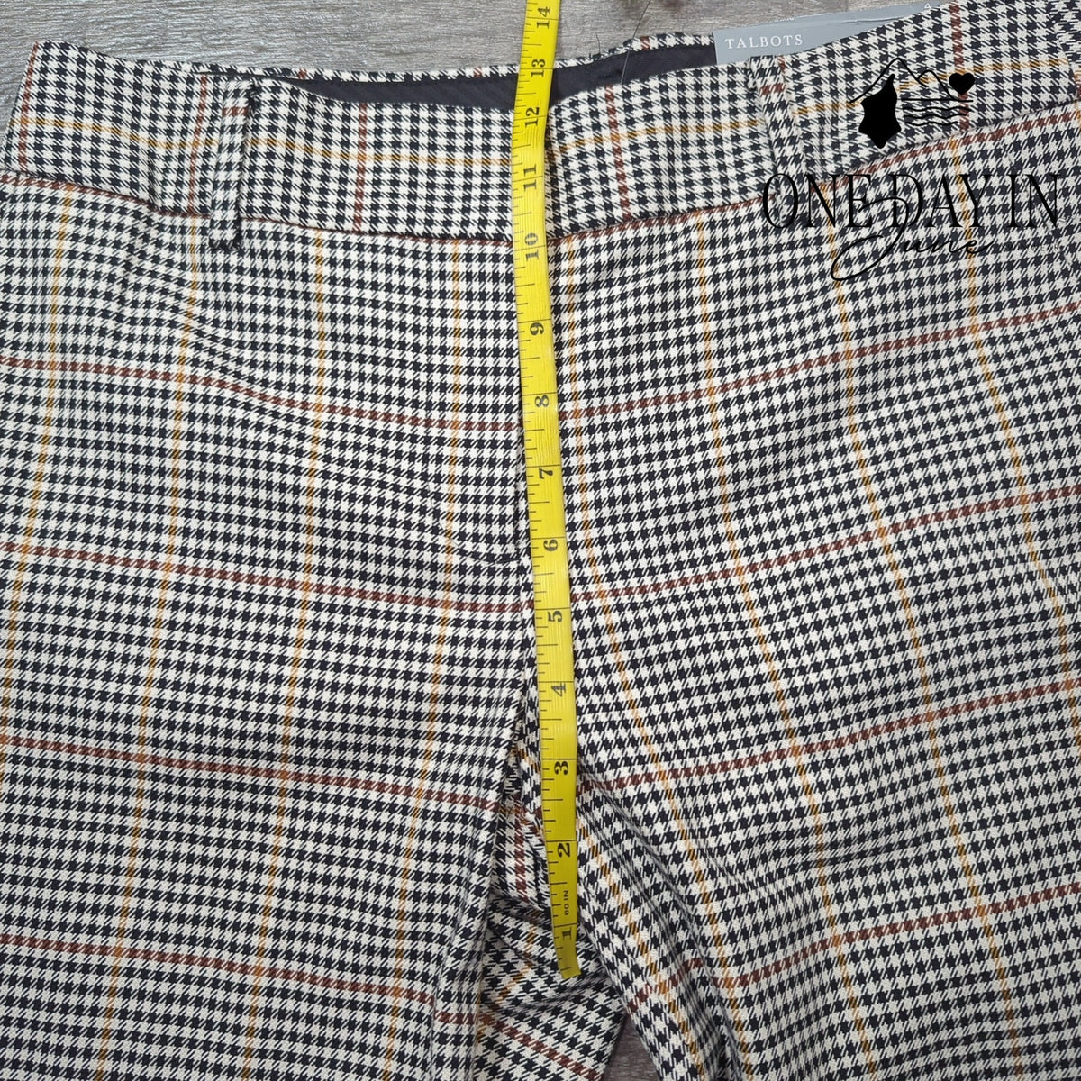 Talbots Hampshire Ankle Straight Leg Plaid Pants Black Ivory NWT Size 4