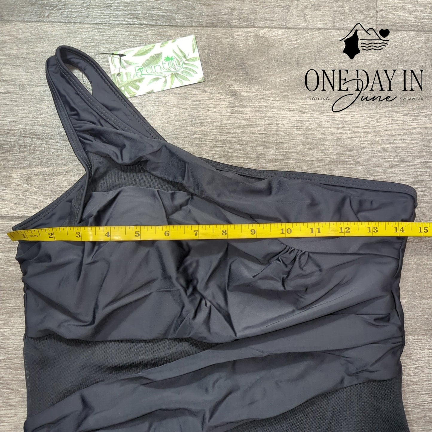 Runtlly One Shoulder Mesh Cut Out One Piece Swimsuit Size L