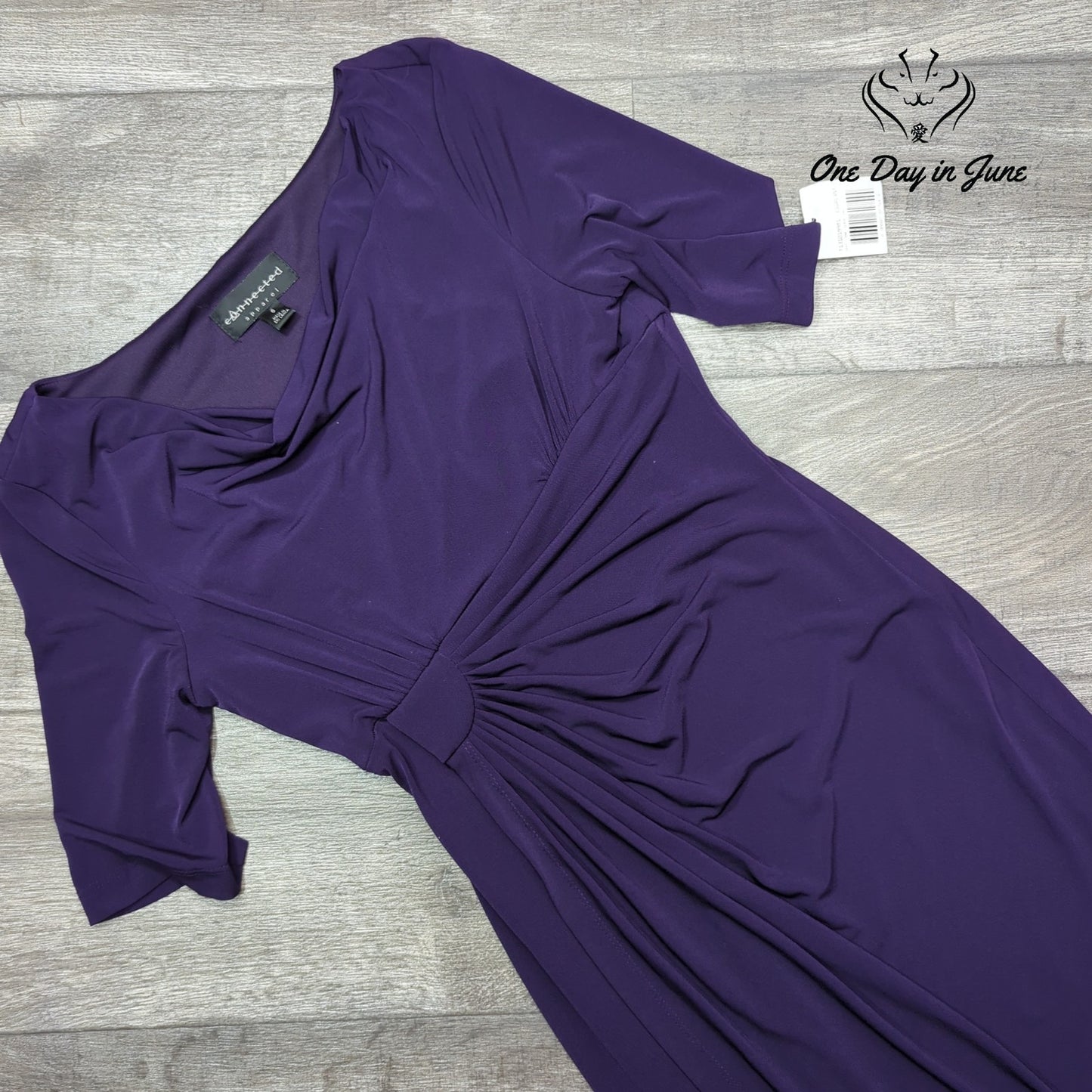 Connected Apparel Ruched Cowl Neck Sheath Dress Eggplant Purple NWT Size 6