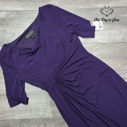 Connected Apparel Ruched Cowl Neck Sheath Dress Eggplant Purple NWT Size 6