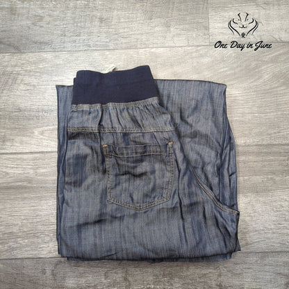 Atron Bleu Pants Blue Chambray Wide Leg Pull On Elastic Waist Size XS