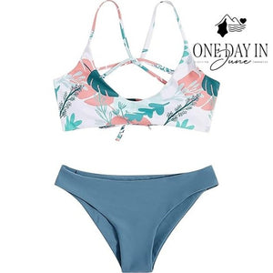 CharmLeaks Lace Up Back Floral Bikini Swimsuit Size S