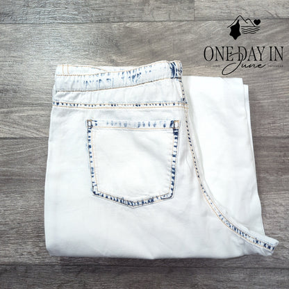 Splendid Wide Leg Crop Jeans White Acid Wash Drawstring NWT $168 Size S