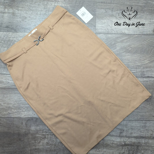 Retrology Pencil Skirt Camel Tan Belted Gold Buckle NWT Size M