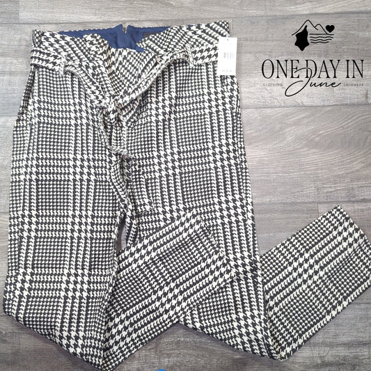 AG Adriano Goldschmied Houndstooth Belted Pants Black White NWT $215 Size 27 (4)