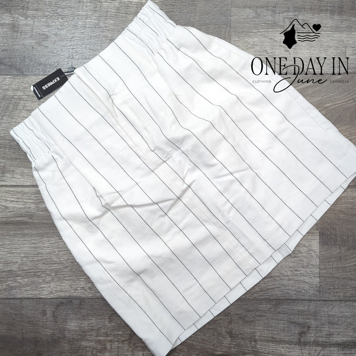 Express Comfort Waist Striped Linen Mini Skirt Size S