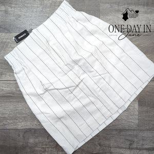 Express Comfort Waist Striped Linen Mini Skirt Size S