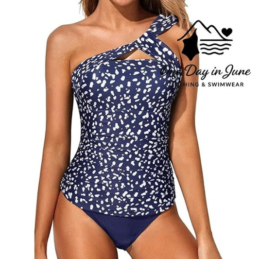Tempt Me One Shoulder Tankini Swimsuit Size L