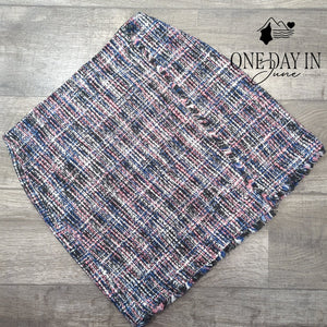 Loft Multicolor Tweed Plaid Fringe Hem Mini Skirt Lined NWT Size 10