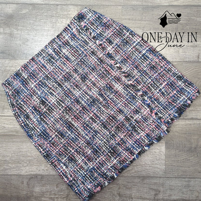 Loft Multicolor Tweed Plaid Fringe Hem Mini Skirt Lined NWT Size 10