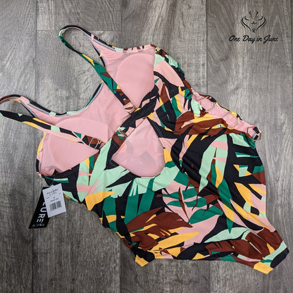 Allure Palm Leaf Side Ring One Piece Swimwear Size 12/14