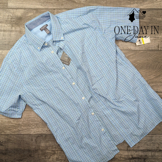 Van Huesen Never Tuck Short Sleeve Slim Fit Button Down Shirt Size M
