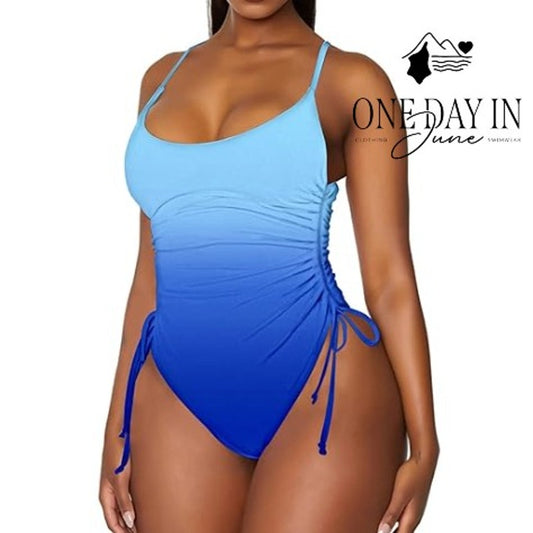 Aleumdr Drawstring Ombre One Piece Swimsuit Size XL