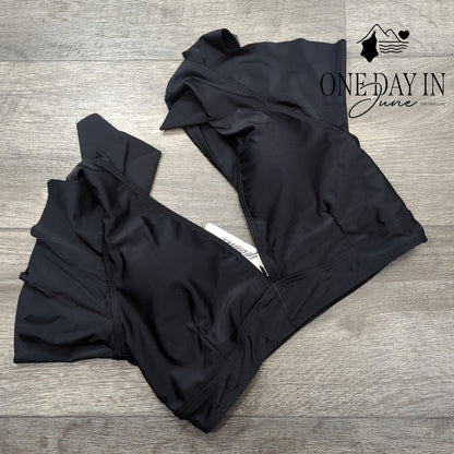 Sporlike Black Ruffle Bikini Top Double Strap NWT Size M
