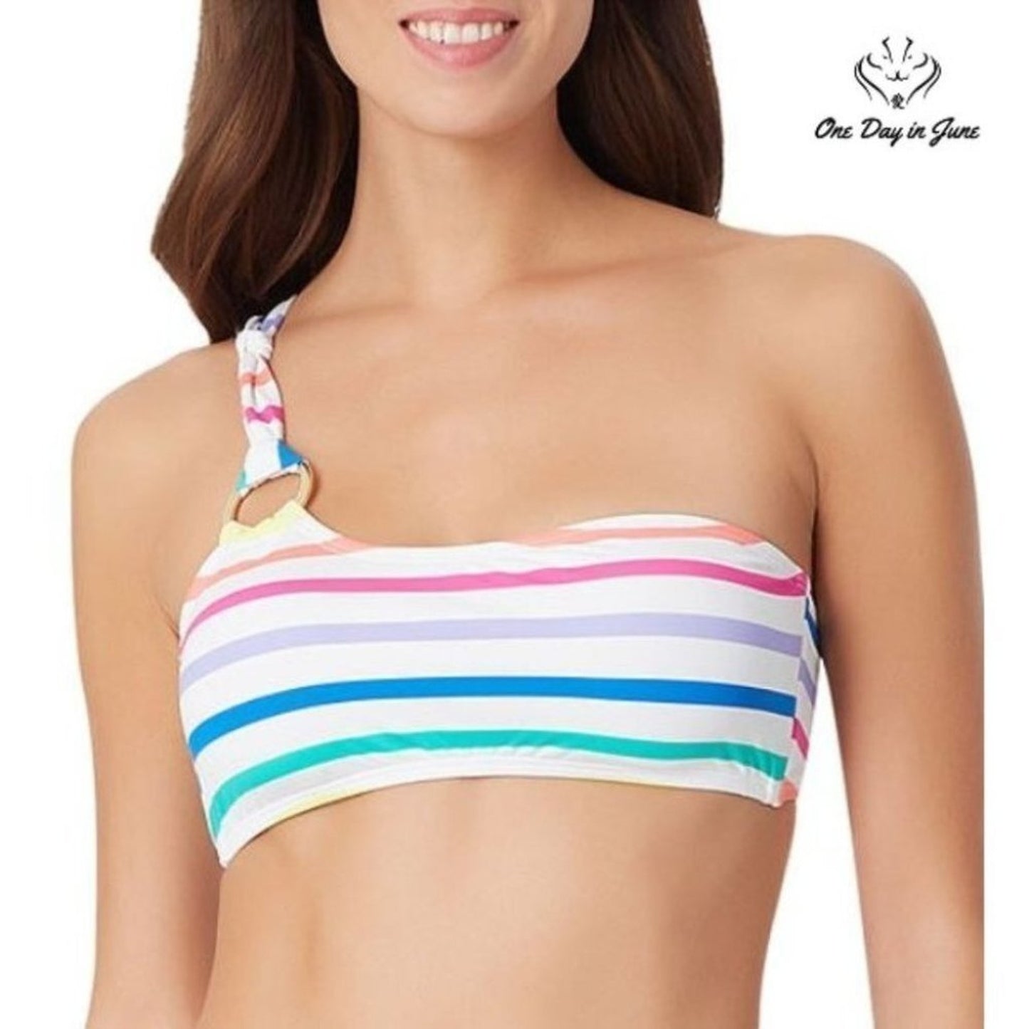 Sugar Beach Striped Bandeau Bikini Top Size S
