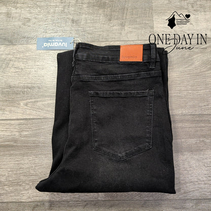 Luvamia High Rise Wide Leg Jeans Black Front Seam NWT Size L