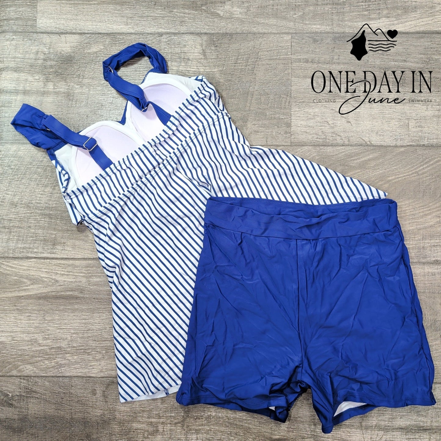 Aleumdr Boyshort Striped Tankini Swimsuit Size M