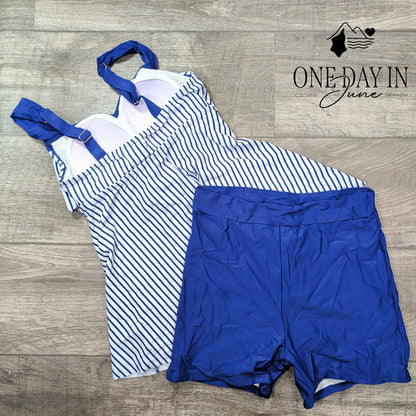 Aleumdr Boyshort Striped Tankini Swimsuit Size M