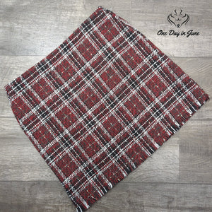 Sanctuary Plaid Tweed Mini Skirt Red Black White Fringe Hem Size L
