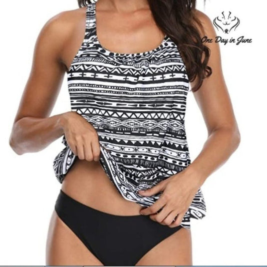 Yonique Blouson Loose Fit Floral Printed Tankini Size M