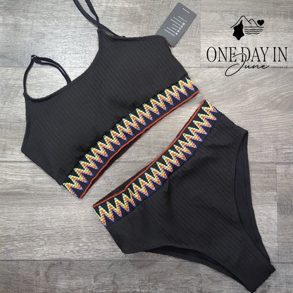 Zuobango Textured Crop Bikini Swimsuit Size L