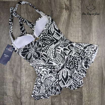 Chaps Front Skirted Halter One Piece Swimsuit Size 6