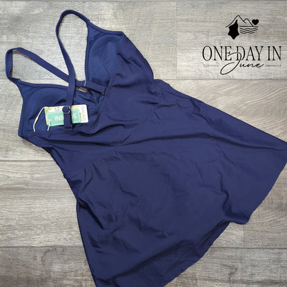 Shekini Cross Front Ruched Swimdress One Piece Swimsuit Navy NWT Size M