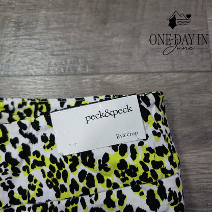 Peck & Peck Eva Crop Leopard Print Straight Leg Pants White Neon NWT Size 12