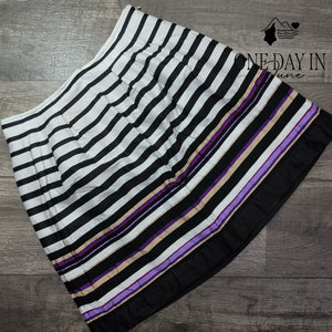 White House Black Market Striped Pleated A-Line Skirt Black White Purple Size 8