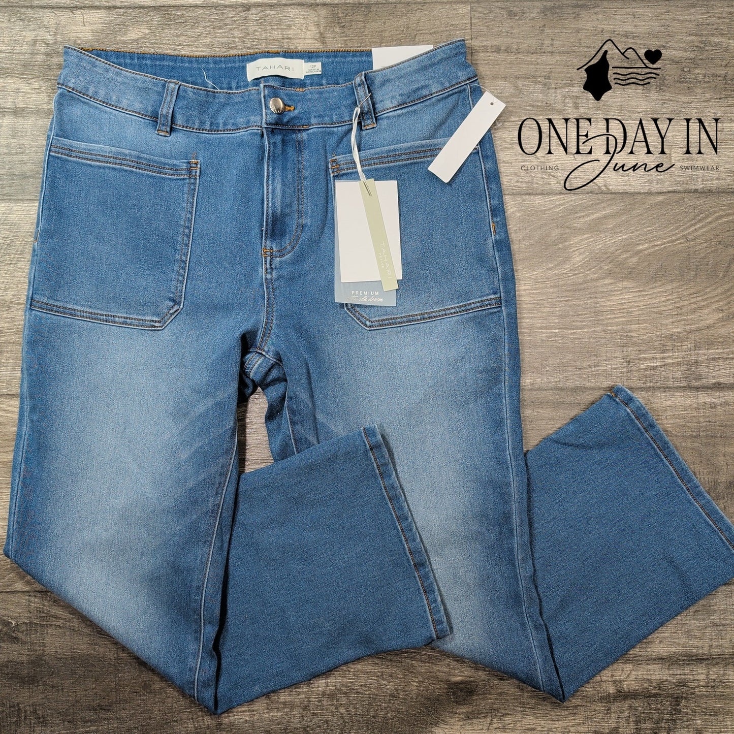 Tahari Petite Mid Rise Mini Boot Jeans Size 12P