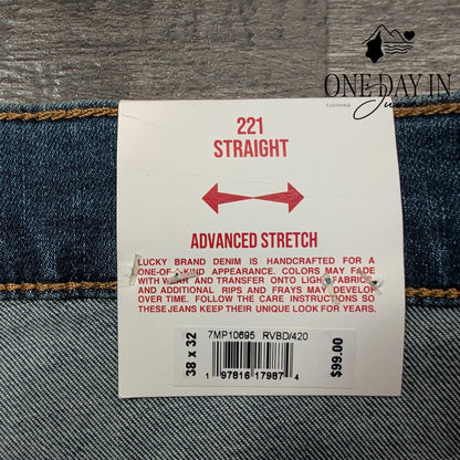 Lucky Brand 221 Straight Jeans Mens Medium Wash Advanced Stretch NWT Size 38X32