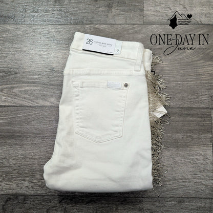 7 For All Mankind Jeans White Beaded Fringe Mid Rise Ankle Skinny NWT Size 2 (26