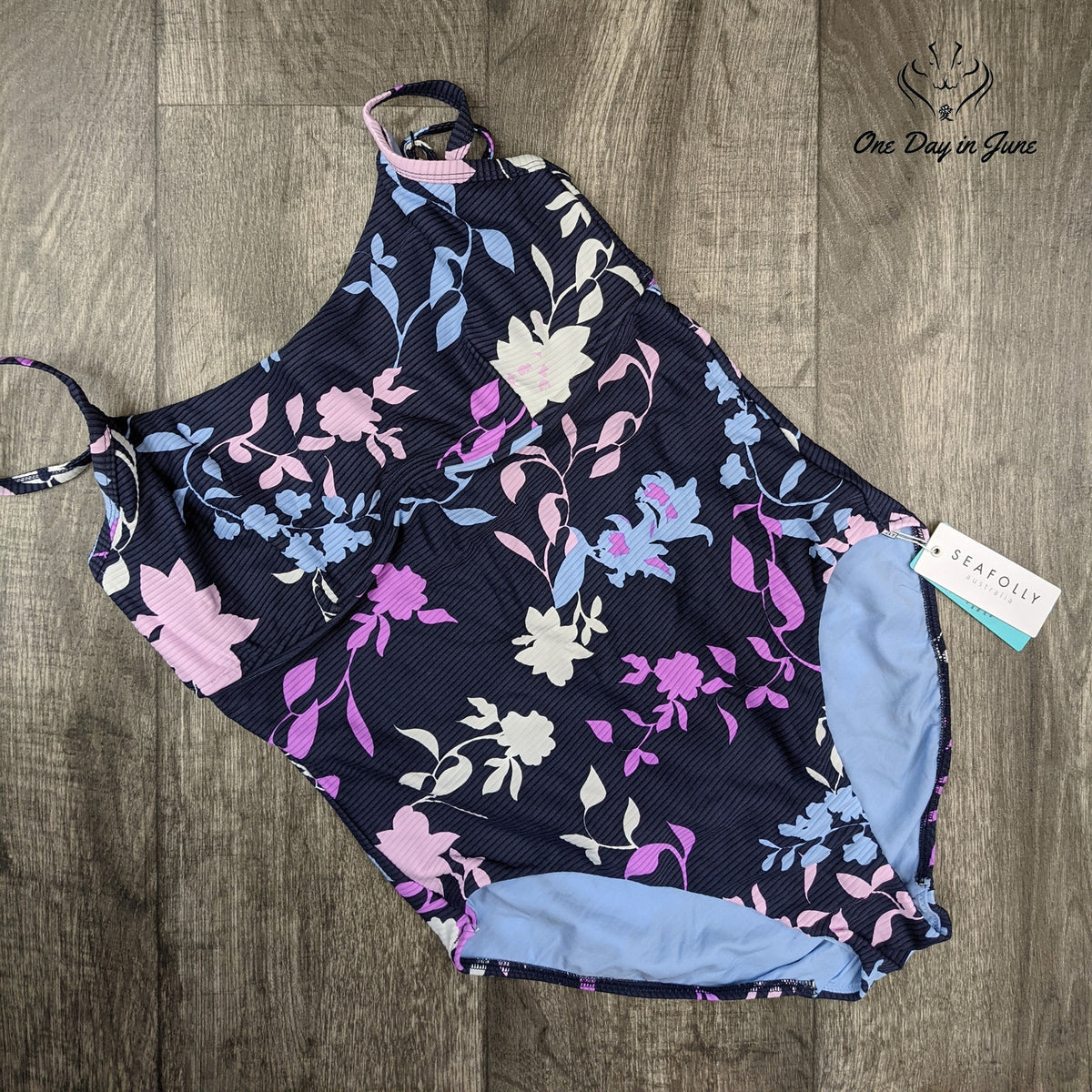 Seafolly Scoop Front Floral One Piece Swimsuit Navy Pink NWT Size 10