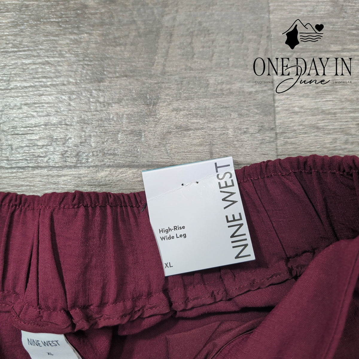 Nine West High Rise Pull On Wide Leg Pants Burgundy NWT Size XL
