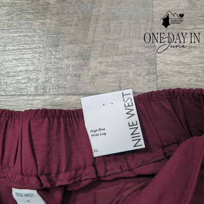 Nine West High Rise Pull On Wide Leg Pants Burgundy NWT Size XL