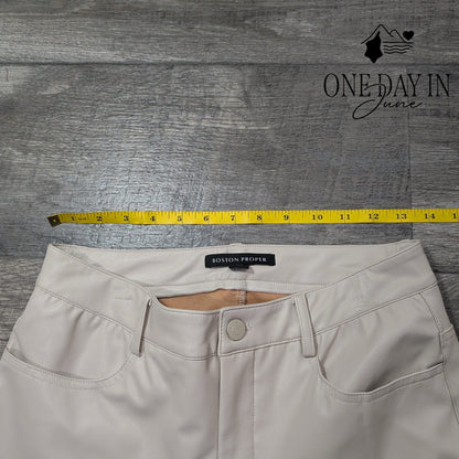 Boston Proper Faux Leather Bootcut Pants Ivory Cream Vegan Leather Size 6