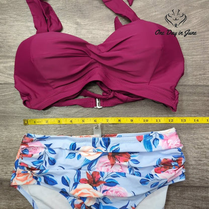 Tempt Me Vintage Cross Front Halter Bikini Swimsuit Size S