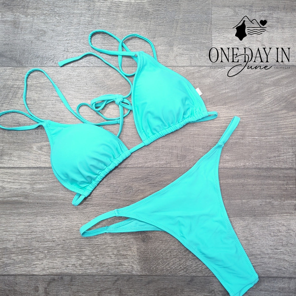 Adisputent Adjustable Triangle Bikini Swimsuit Turquoise Strappy Size L